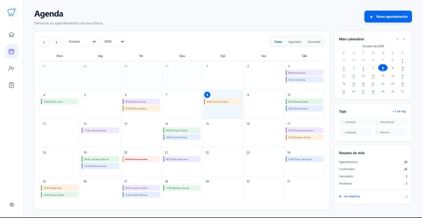 Tela da agenda de consultas